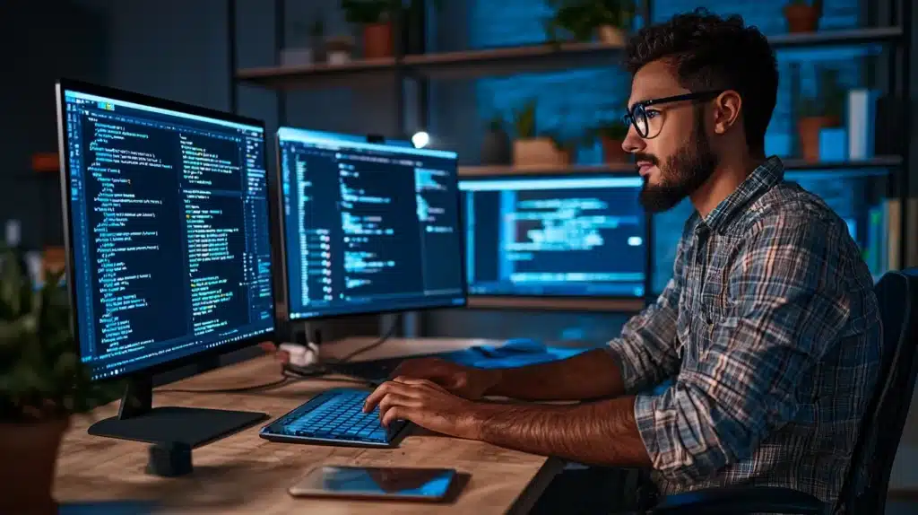 photo d'un developpeur web freelance au travail