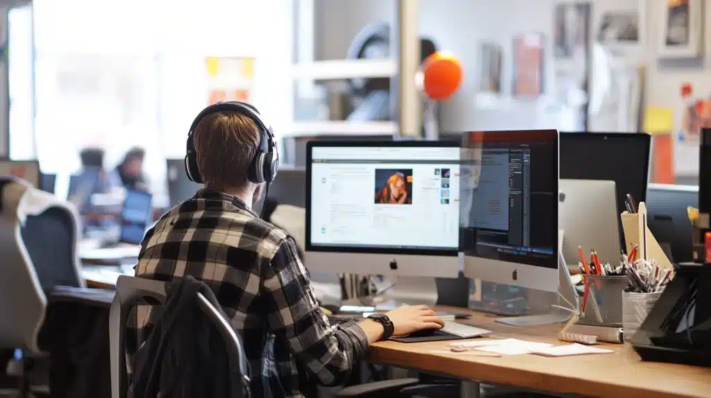 photo d'un freelance au travail dans un open space