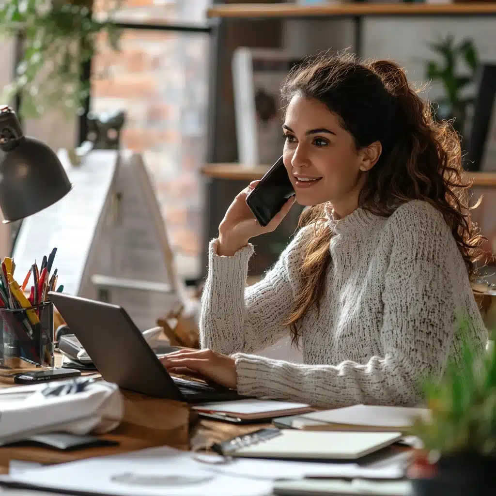 photo of a woman at phone with a freelance