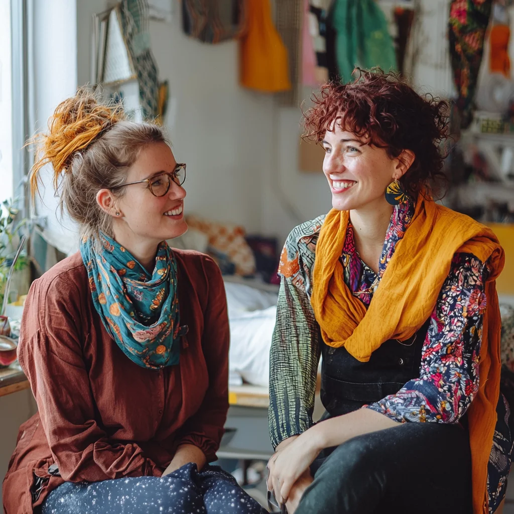photo de 2 femmes discutant a propos de leurs arts