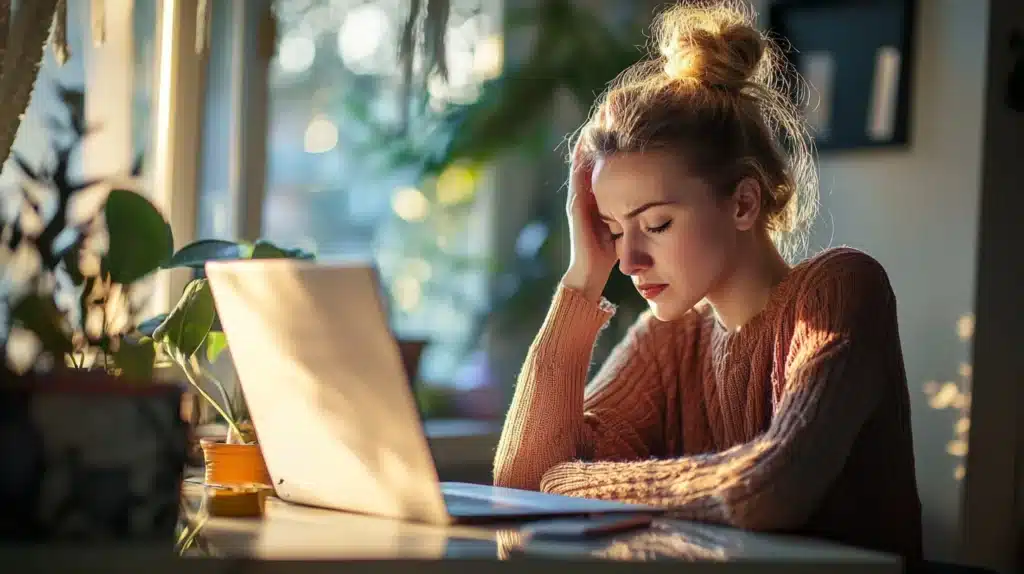 femme frustrée devant son ordinateur