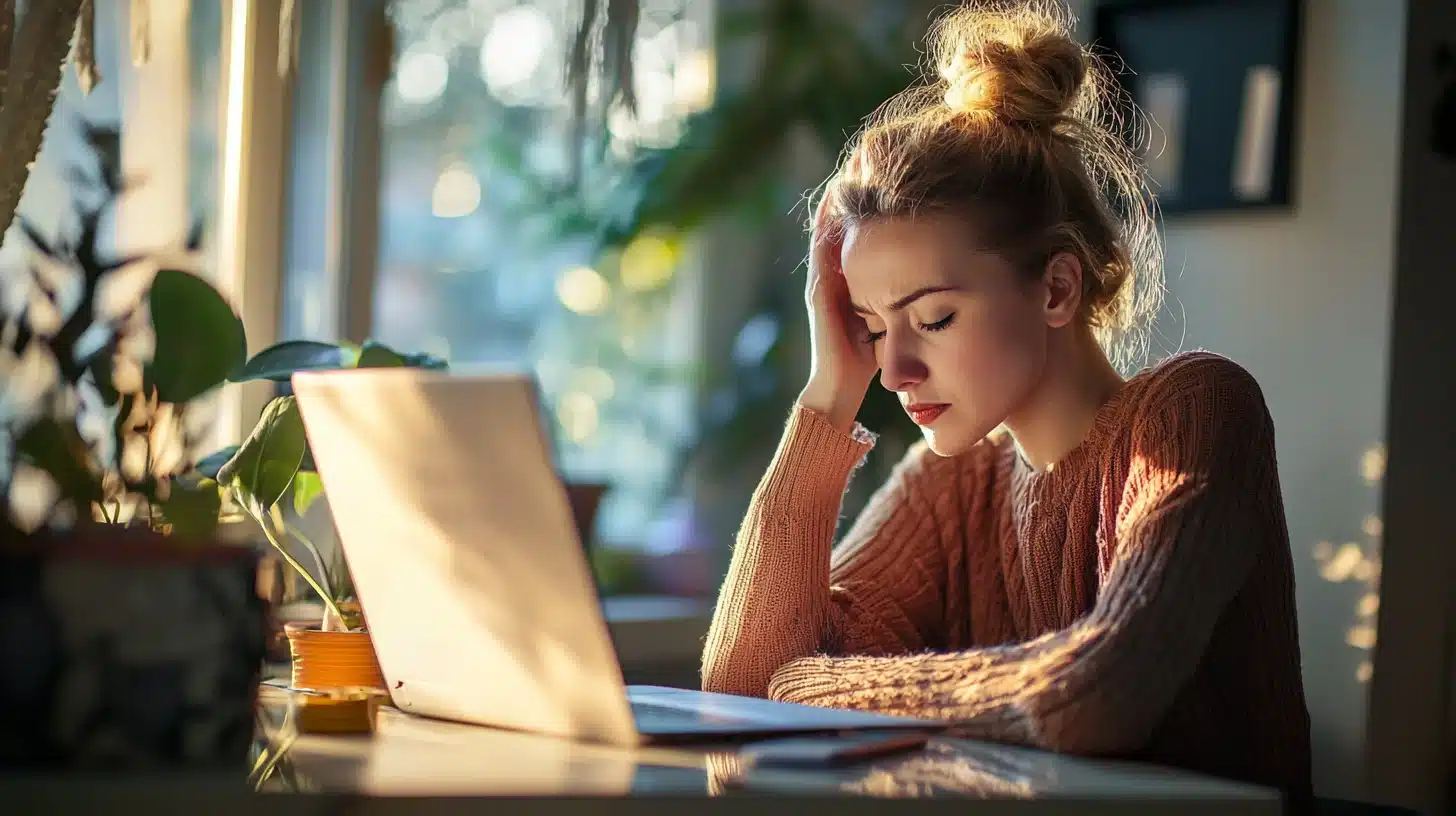 femme frustrée devant son ordinateur