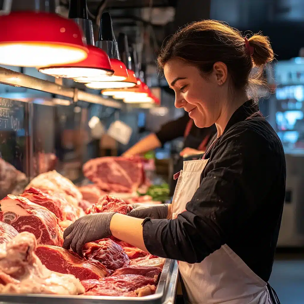 une bouchère au travail artisane bouchère au travail