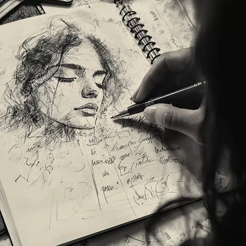 une jeune femme qui griffone et dessine une jeune femme qui grifonne et déssine